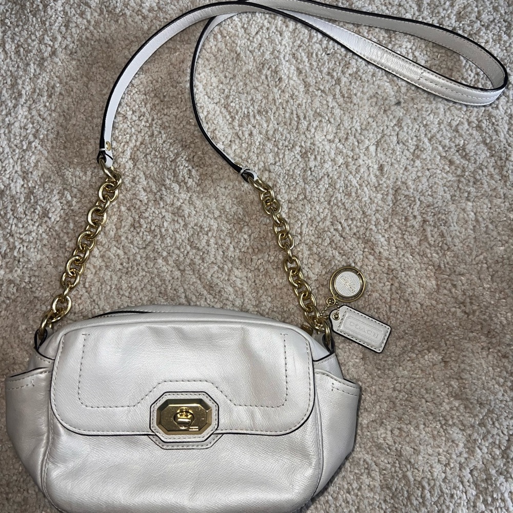 Coach White Crossbody Bag with Gold Accents
